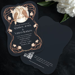 Invitación Rosa Oro Elegante Art Nouveau Owls Boda de código