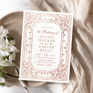 Invitación Rosa oro elegante ornamental romántico matrimonio 