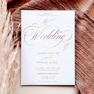 Invitación Rosa oro elegante todo en un boda de caligrafía