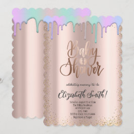 Invitación Rosa oro, estrellas de colores arcoíris Baby Showe