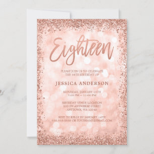 Invitación Rosa Oro Faux Purpurinas Luces 18 cumpleaños