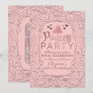 Invitación Rosa Oro Filigrana Fiesta de PRINCESA Cumpleaños