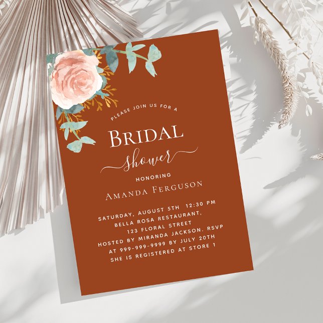 Invitación Rosa oro floral naranja de lujo Bridal Shower (Subido por el creador)