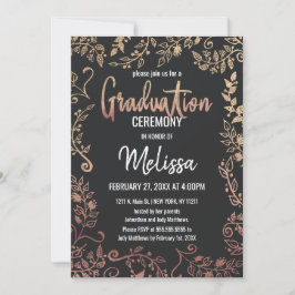 Invitación Rosa Oro Floral Oro Purpurina Ombre Graduación