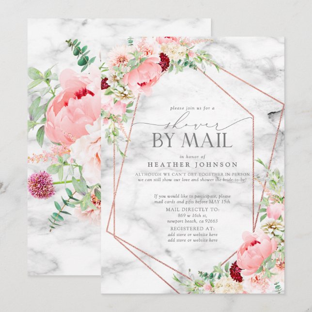 Invitación Rosa Oro Geométrico Floral Floral Pink Bridal Show (Anverso / Reverso)