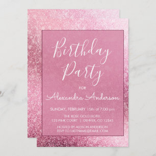 Invitación Rosa Oro Girly Purpurina Sparkle Cualquier Cumplea