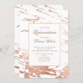 Invitación rosa oro imitación Relieve metalizado mármol Quinc