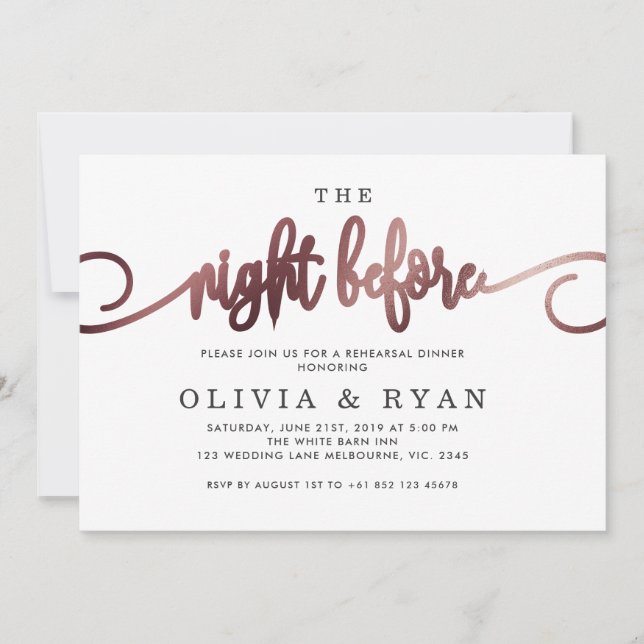 Invitación Rosa Oro la noche anterior (Anverso)