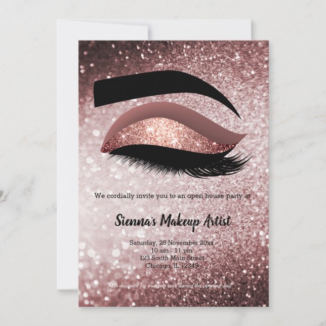 Invitación Rosa oro Lashes Ojo (Anverso)