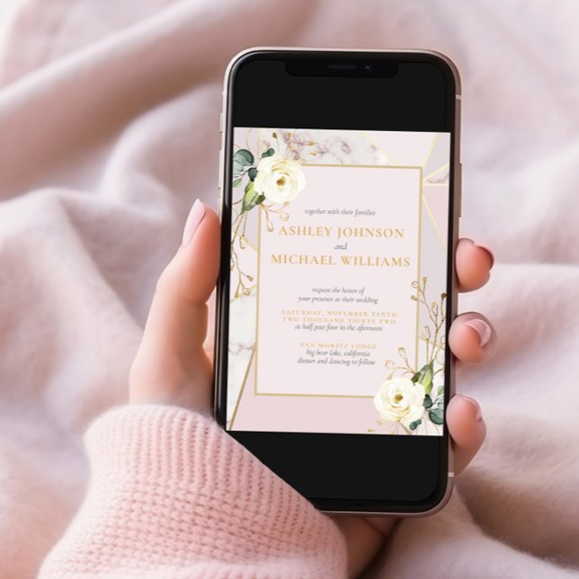 Invitación Rosa Oro Marble Oro Eucaliptus Floral Geométrica (Subido por el creador)