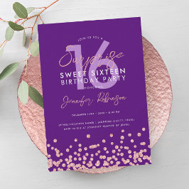 Invitación Rosa Oro Morado Purpurina Sorpresa Dulce 16