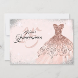Invitación Rosa Oro Plata Esparkle Lace Gown Quinceanera