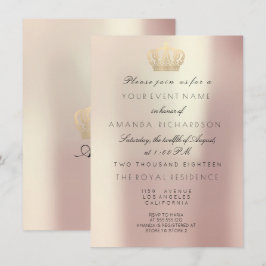 Invitación Rosa Oro Pronunciado Purpurina Real de la Corona 1