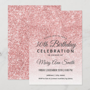 Invitación Rosa Oro Purpurina de Rubor Sparkle 30 cumpleaños