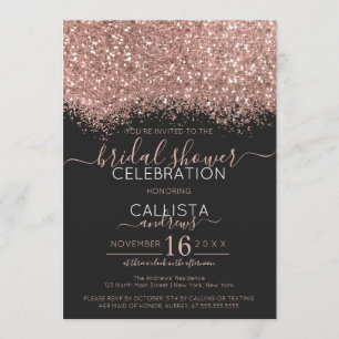 Invitación Rosa Oro Purpurina Negro Confetti Bridal Shower