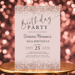 Invitación Rosa Oro Purpurina Rubor Cualquier edad 80 cumplea