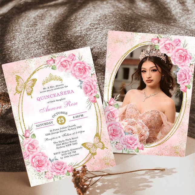 Invitación Rosa Oro Quinceanera Miss Quince 15 Anos Foto (Subido por el creador)
