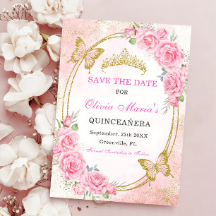 Invitación Rosa Oro Quinceanera Miss Quince 15 Guardar La Fec
