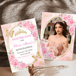 Invitación Rosa Oro Quinceanera Miss Quince 15 Guardar La Fec