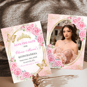 Invitación Rosa Oro Quinceanera Miss Quince 15 Guardar La Fec