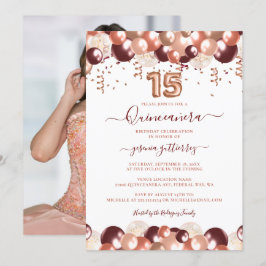 Invitación Rosa Oro Quinceañera Purpurina Balón Foto