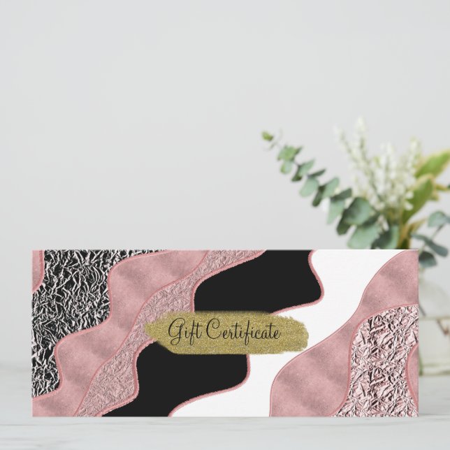 Invitación Rosa Oro Rosa Abstracto Ola Moderna Glam Trendy (Anverso de pie)