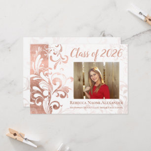 Invitación Rosa Oro Rosa Elegante Swirl Foto Graduación 2025