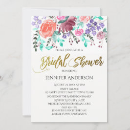 Invitación Rosa Oro Rosa Floral Leaf Bridal Shower
