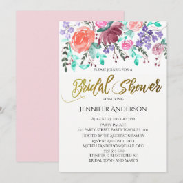 Invitación Rosa Oro Rosa Floral Leaf Bridal Shower