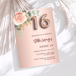 Invitación Rosa oro rosa floral lujo dulce 16
