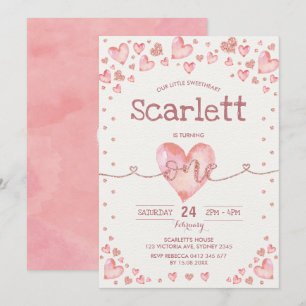 Invitación Rosa Oro Rosa Valentines Cariño primer cumpleaños