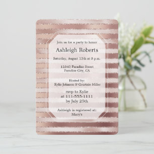 Invitación Rosa Oro Rubor Bandas rosadas Glitz Ducha Bridal