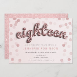 Invitación Rosa Oro Rubor Globos y Purpurina 18º cumpleaños