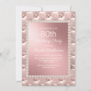 Invitación Rosa Oro Rubor Pink White 80th Birthday Party