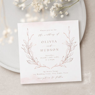 Invitación Rosa oro simple guirnalda botánica boda rústico