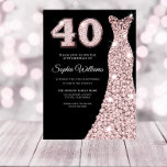 Invitación Rosa oro Sparkle Vestido 40 cumpleaños Fiesta negr<br><div class="desc">Rosa dorado rosa rubor Sparkle Vestido 40º cumpleaños Fiesta Invitación negro Variaciones a la invitación y artículos coincidentes en nuestra tienda</div>