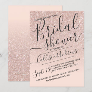 Invitación Rosa Oro Sparkly Faux Purpurina Ombre Bridal Showe