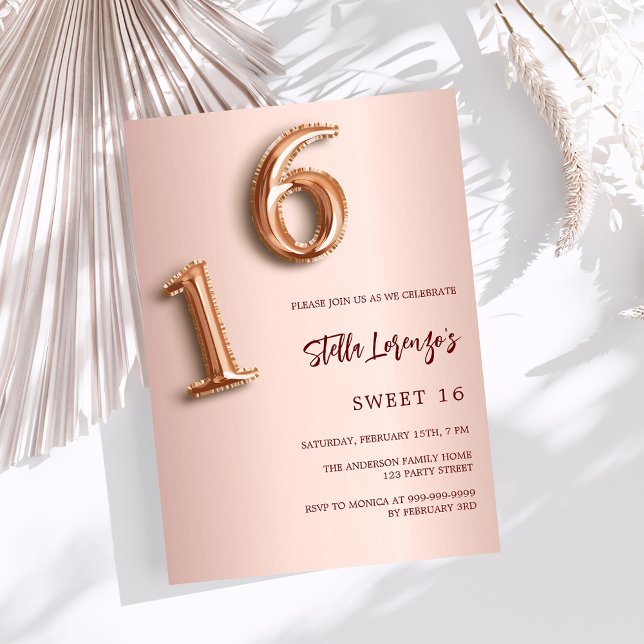 Invitación Rosa oro Sweet 16 lujo (Subido por el creador)