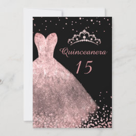 Invitación Rosa Oro Vestido Guapo Negro Quinceanera Fiesta 15