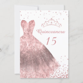 Invitación Rosa Oro Vestido Guiso Quinceanera Fiesta 15