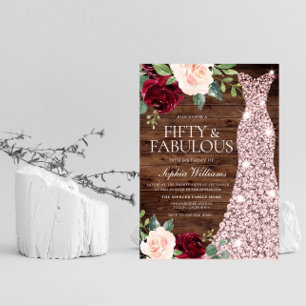 Invitación Rosa Oro Vestido Rubor Rustic Fiesta 50 de Cumplea