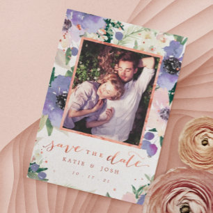 Invitación Rosa Oro y Lavender Boho Foto Guardar la fecha
