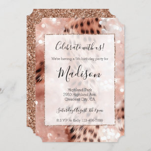 Invitación Rosa Oro y Leopardo Blanco Glitz Purpurina elegant