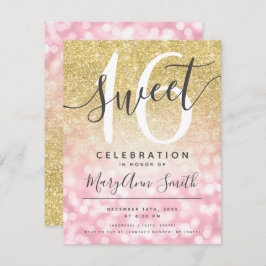 Invitación Rosa Oro y Oro Purpurina Glam Luces 16º cumpleaños