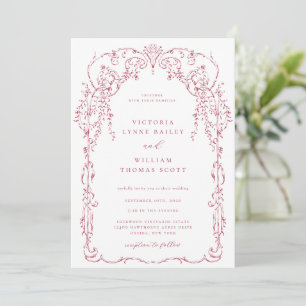 Invitación Rosa oscuro Boda de cuadros victorianos