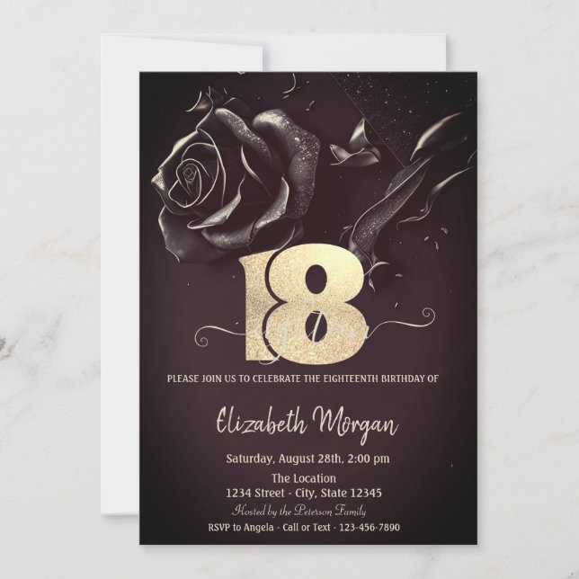 Invitación Rosa oscuro Borgoña gótica cumpleaños 18 (Anverso)