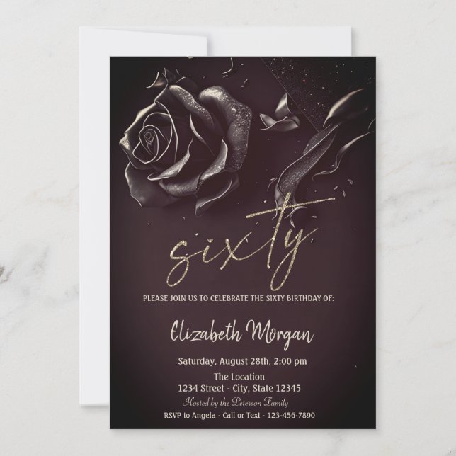 Invitación Rosa Oscuro Gótico Borgoña Cumpleaños 60 (Anverso)