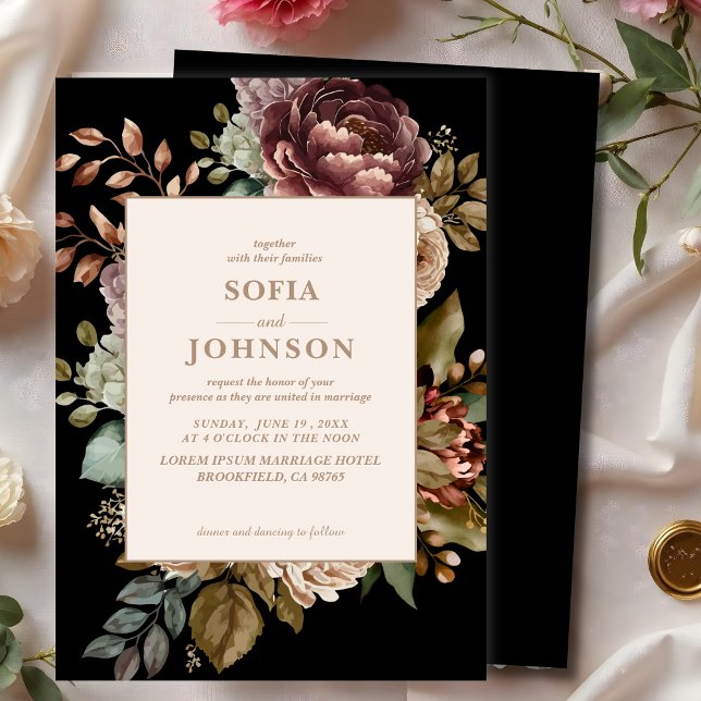 Invitación Rosa oscuro otoño invierno acuarela Boda floral (Subido por el creador)