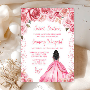 Invitación Rosa Oscuro Princesa de Piel Morena Cumpleaños Dul