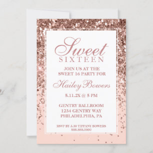 Invitación Rosa Oscuro Purpurina Oro Fab Dulce Dieciséis